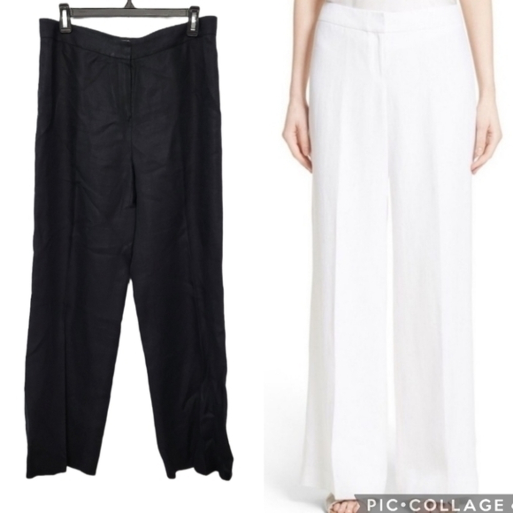 Lafayette 148 Black 100% Linen Wide Leg Career Lagenlook Trouser Pants,‎ Size 10